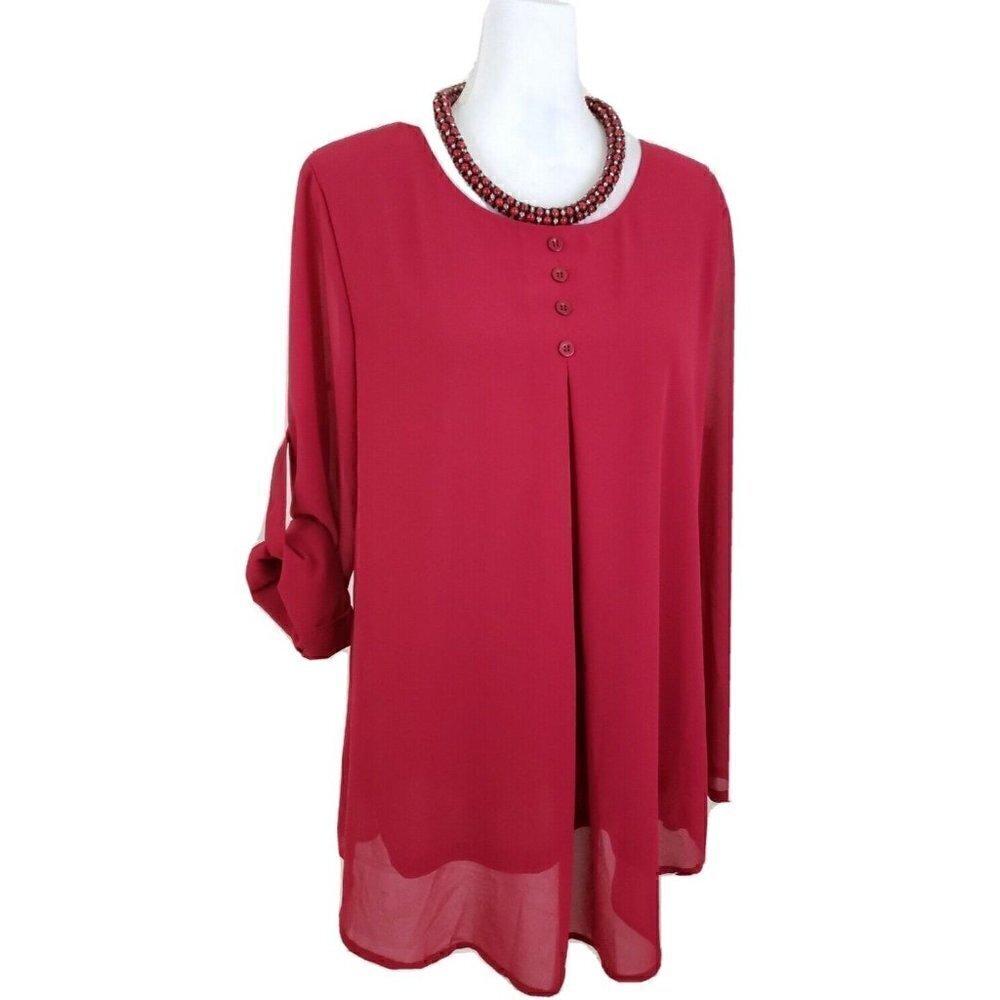 Cestyle ~Women Size L~ Red Long Sleeve Blouse Shirt Top NWT.